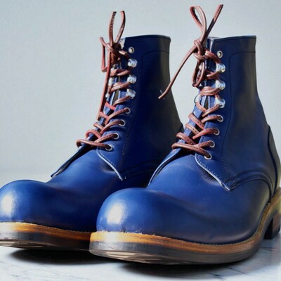Crafted leather men classic blue leather ankle high boot