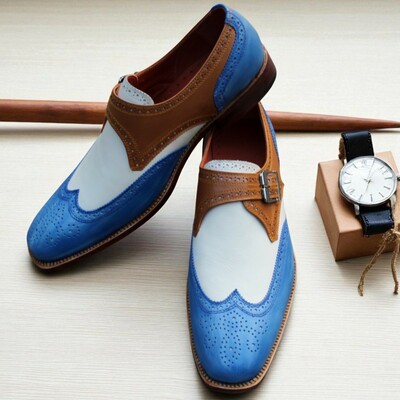 Crafted leather elegant and luxury tri tone leather wingtip dress wedding shoes - Thumbnail 2