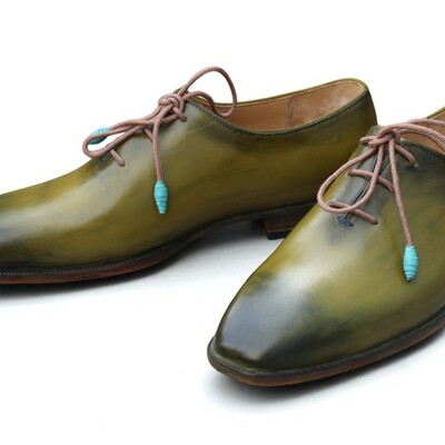 Crafted leather classic green patina leather oxford formal lace up dress shoes - Thumbnail 1
