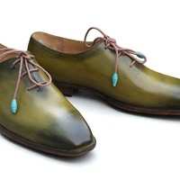 Crafted Leather Classic Green Patina Leather Oxford Formal Lace up Dress Shoes - Thumbnail 3