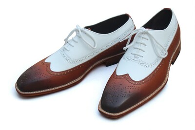 Crafted Leather Classic Men Brown White Oxford Dress Shoes