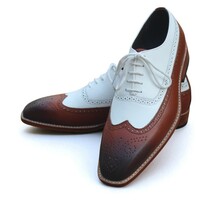 Crafted Leather Classic Men Brown White Oxford Dress Shoes - Thumbnail 1