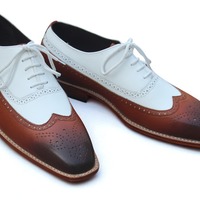 Crafted Leather Classic Men Brown White Oxford Dress Shoes - Thumbnail 3