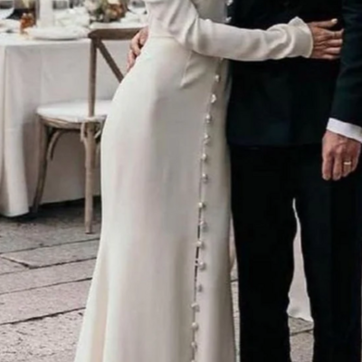 Elegant off white unique long bridal gowns prom dress