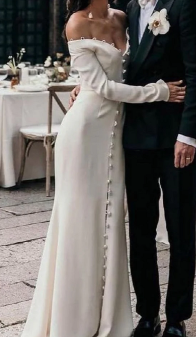 Elegant Off White Unique Long Bridal Gowns Prom Dress