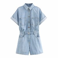 Fashionable and simple short denim jumpsuit - Thumbnail 2