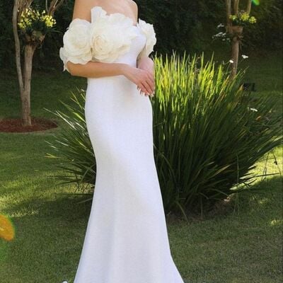 Sexy wedding dress, mermaid off the shoulder 3d handmade flowers bridal dress bridal gown