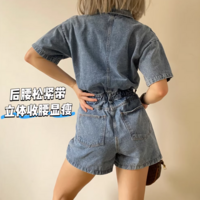 Fashionable and simple short denim jumpsuit - Thumbnail 5