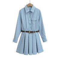 Sweet and spicy striped shirt belt design dress - Thumbnail 3