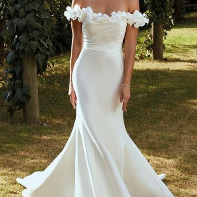 Sexy wedding dress, mermaid off the shoulder 3d handmade flowers bridal dress bridal gown