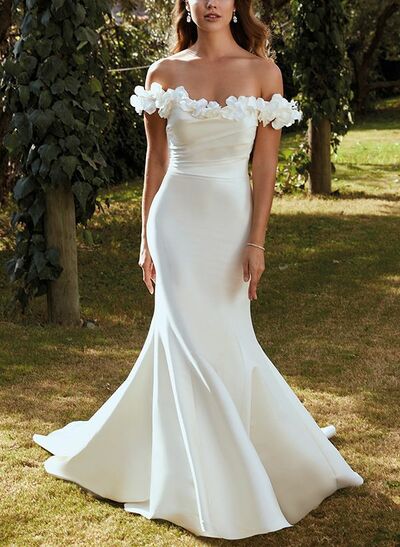 Sexy Wedding Dress, Mermaid Off the Shoulder 3D Handmade Flowers Bridal Dress Bridal Gown