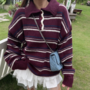 Retro style fashion casual long beard pullover striped knitted sweater-2