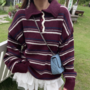 Retro style fashion casual long beard pullover striped knitted sweater-4