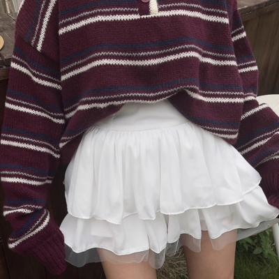 High-waisted double-layer mesh skirt