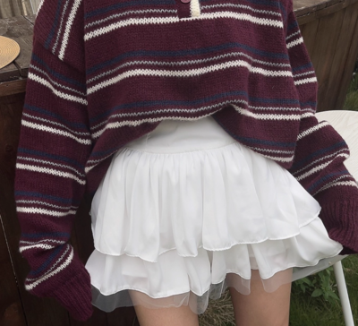 High-waisted double-layer mesh skirt