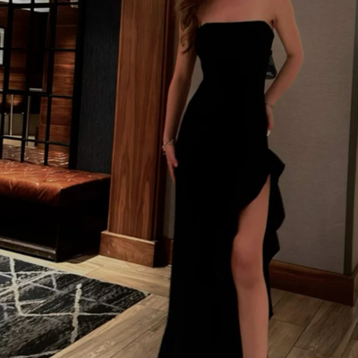 Black strapless split long prom dresses - Thumbnail 1