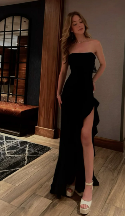 Black Strapless Split Long Prom Dresses