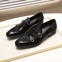 Men's loafers party formal patent leather double buckle monk shoes 2 colors - Thumbnail 4
