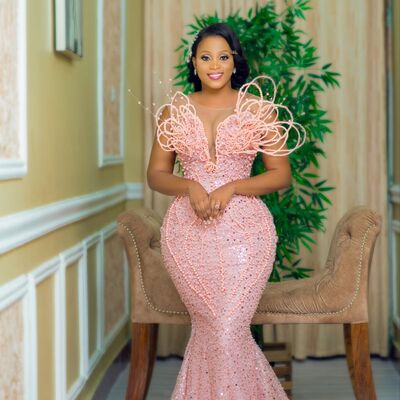 Pink mermaid beading crystals afrcian girls prom dresses evening gowns formal party gowns