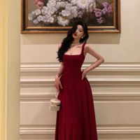 A-line Burgundy Chiffon Long Party Dresses - Thumbnail 1