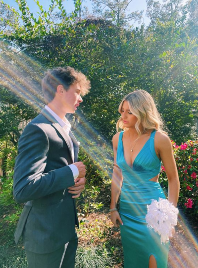 Simple A Line V Neck Blue Split Long Prom Dresses For Women