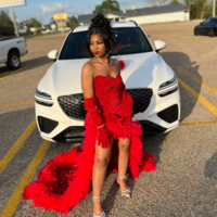 Elegant Red Sequin Long Prom Dresses with Slit - Thumbnail 1