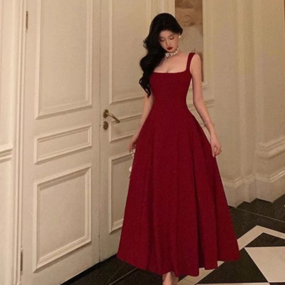 A-line burgundy chiffon long party dresses - Thumbnail 1