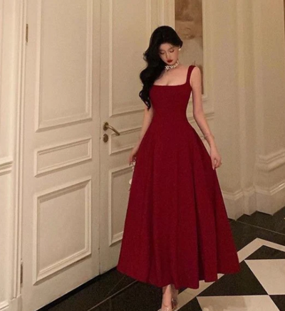 A-line Burgundy Chiffon Long Party Dresses