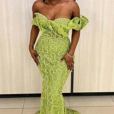 Green mermaid beading crystals afrcian girls prom dresses evening gowns formal party gowns