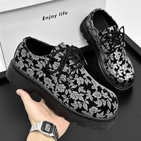 Floral Lace Up Leather Shoes For Men - Thumbnail 1