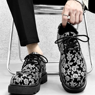 Floral lace up leather shoes for men