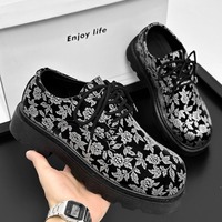 Floral Lace Up Leather Shoes For Men - Thumbnail 2
