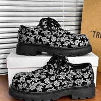 Floral Lace Up Leather Shoes For Men - Thumbnail 4