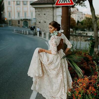 Rustic bohemian full lace open back wedding dresses with sleeves vintage boho beach wedding dress a line country plus size bridal gown,1160