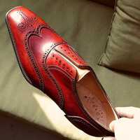 Handmade Men's Premium Edition Formal Look Wingtip Style Maroon Wedding Shoes For Mens - Thumbnail 1