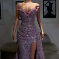 Elegant Light Purple High Split Evening Dresses, Mermaid Prom Dresses - Thumbnail 1