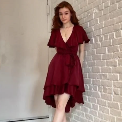 A line high low v neck short prom dress - Thumbnail 2