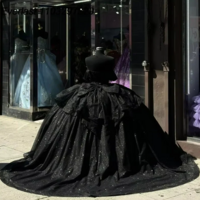 Shiny Ball Gown Black Quinceanera Dress With Bow  - Thumbnail 1