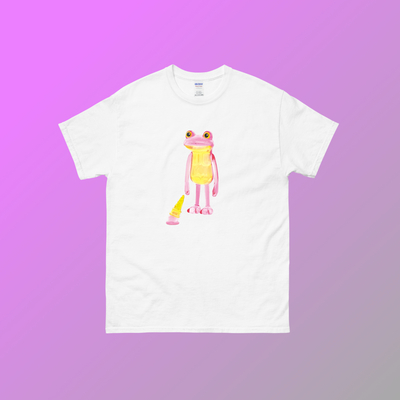 Japanese pastel pink frog dropped ice cream t shirt white