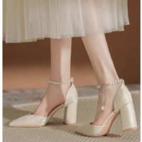 Pearl-Embellished Satin Classy Women’s Pointed Toe Shoes - Thumbnail 3
