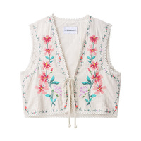 Fashionable and casual sleeveless versatile floral embroidered vest - Thumbnail 1