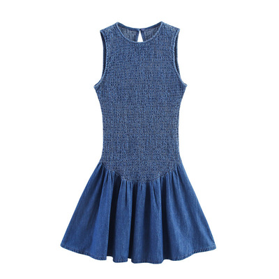 Fashionable and sexy sleeveless slim-fit denim dress - Thumbnail 1