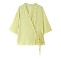 Stylish Casual Striped Bow Kimono-Style Outerwear - Thumbnail 1