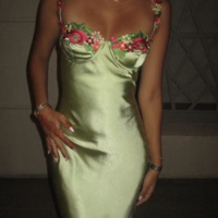Beautiful Sheath Green Stain Applique Long Evening Dresses - Thumbnail 3
