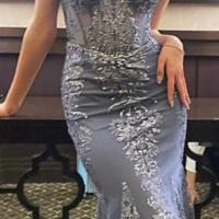 Charming Mermaid V Neck Lace Prom Dresses - Thumbnail 1