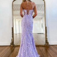 Mermaid Sweetheart Lavender Prom Dresses with Lace Appliques - Thumbnail 1