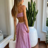 Strapless Cut Out Purple A-Line Long Prom Dress - Thumbnail 1