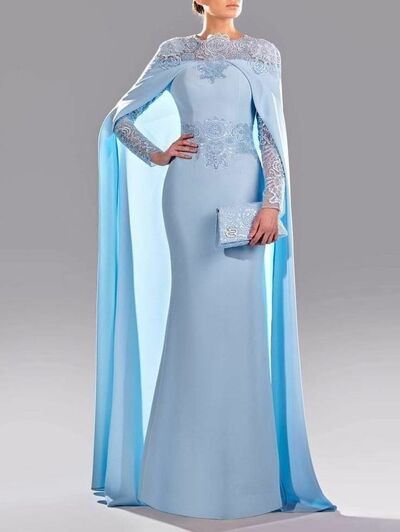 Elegant Blue Mermaid with Shawl Mother Of The Bride/ Groom Dresses Formal Evening Dress