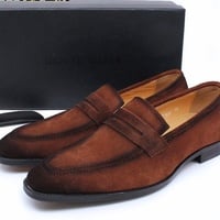Men's genuine leather casual shoes suede slip-on loafers 2 colors - Thumbnail 4