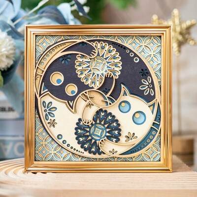 Stereowood cat and flower multi-layer wooden wall art | unique gift
